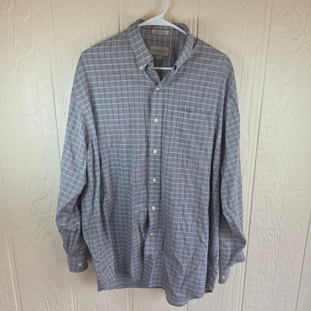 Men-s Cutter & Buck Men's Blue Checkered Button Down Shirt, Size XL